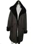 Dark Brown Merino Hooded Shearling 3/4 Coat w/Grooved Sheared Beaver Trimmed Hood, Cuffs & Pockets