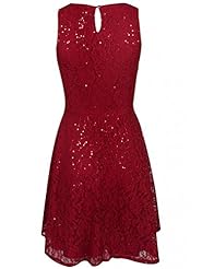 Sequined Fitted Lace Flared-Skirt Cotton/Polyamide/Polyester Skater Dress/Evening Dress/Party Dress  with a Court Train 