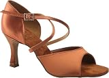 232 Havana Ladies' Sandal with a 3 Flared Heel in Tan Satin (Regular Fit)