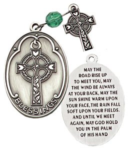 Celtic Cross and Emerald Color Prayer Bead Medallion