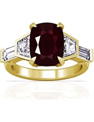 18K Yellow Gold Cushion Cut Ruby Ring With Sidestones