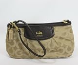 Coach Madison Signature Sateen Capacity Clutch Wristlet Wallet Bag 46638 Khaki Mahogany
