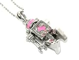 Jointed/Moveable Robot Charm Necklace Silver Tone with Crystals