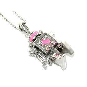 Jointed/Moveable Robot Charm Necklace Silver Tone with Crystals