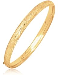 14K Yellow Gold Diamond Carved Bangle (6.0 mm)