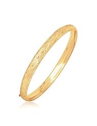 14K Yellow Gold Diamond Carved Bangle (6.0 mm)