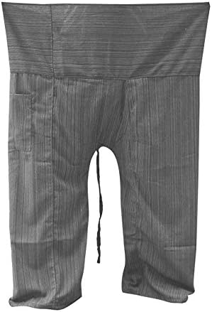 Thai Fisherman Pants Yoga Trousers Free Size Cotton Drill Stripes Charcoal