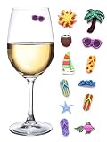 Summer Beach & Sea Nautical Magnetic Wine Glass Charms or Cocktail Markers for Making Your Drink Unique - Set of 12 Summer Charms