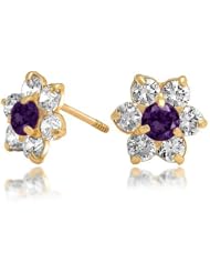 Bling Jewelry Kids Amethyst Color Safety Screw Back CZ Flower Studs 14k Gold