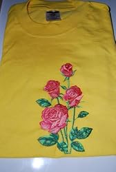 Embroidered Yellow T with Pinkish Roses Adult-L