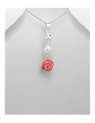 Flower Fresh Water Pearls Pendant Necklace In 92.5 Sterling Silver