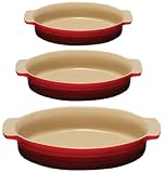 Le Creuset Stoneware Classic Oval Dish, Cherry, Set of 3