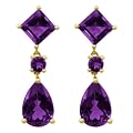 14k Yellow Gold Amethyst Pear and Square Dangle Earring