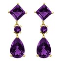14k Yellow Gold Amethyst Pear and Square Dangle Earring