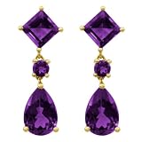 14k Yellow Gold Amethyst Pear and Square Dangle Earring