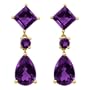14k Yellow Gold Pear and Square Shaped Amethyst Dangle Earring