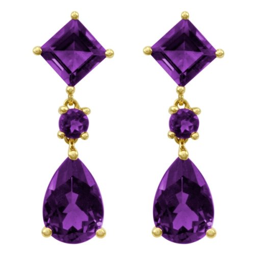 14k Yellow Gold Amethyst Pear and Square Dangle Earring
