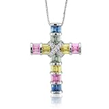 14k White Gold Sapphire Gem Diamond Pendant Necklace, TW: 2.05 carat