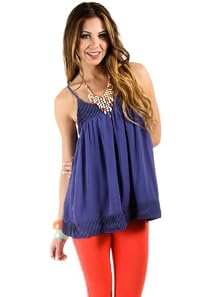 Pleated Trim Baby Doll Blouse in Blue