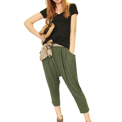 Allegra K Lady Mid Rise Slant Pockets Capri Pants Army Green XS Allegra K Lady Mid Rise Slant Pockets Capri Pants Army Green XS