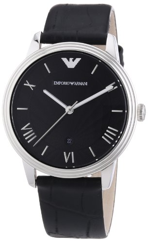 Armani AR1611 Mens Classic Retro Stainless Steel Case Leather Strap Black Tone Dial