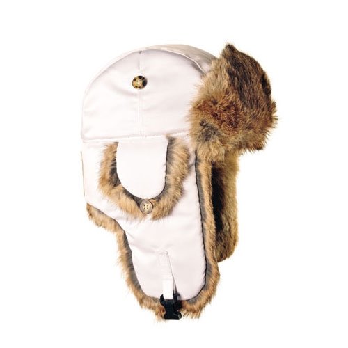 Mad Bomber Kid's Lil' Mad Bomber Hat with Real Fur, White Supplex with Brown Fur, Large