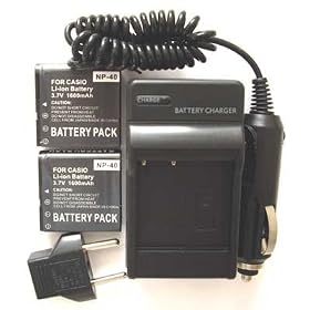 Nextop-2 Packs Casio NP-40 Brand New 1600mAh COMPATIBLE Batteries + 1 Compatible Wall & Car Charger (FREE European Adaptor) for Casio Exilim EX-P505 EX-P600 EX-P700 EX-Z30 EX-Z40 EX-Z500 EX-Z850 EX-Z1050 EX-Z1080 Zoom EX-Z50 EX-Z55 EX-Z57 EX-Z100