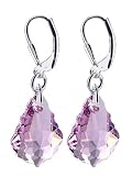 Light Amethyst Swarovski Crystal Sterling Silver Leverback Dangle Earrings
