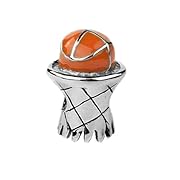 Sterling Silver Basket Ball & Hoop Charm with Enamel Fits Pandora and Bracelet