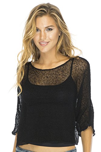 Back From Bali Womens Sheer Blouse Top Lightweight Knit Shrug Sweater Poncho