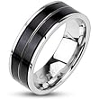 Spikes Mens Stainless Steel Black IP Striped Band Ring