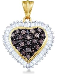 10k Yellow and White Two Tone Gold Round Cut & Baguette Brown Chocolate and White Diamond Heart Shape Love Pendant (1.0 cttw)