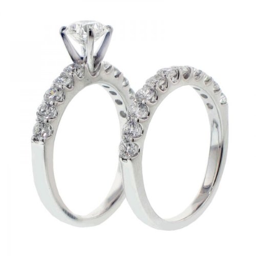 2.42 CT TW U-Prong Diamond Engagement/Wedding Ring Set in 14k White Gold