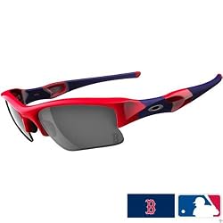 Oakley Boston Red Sox Flak Jacket XLJ Men's Special Editions Major League Baseball Lifestyle Sunglasses/Eyewear w/ Free B&F Heart Sticker Bundle - Red/Black Iridium