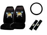 Best Price 5-Piece Tattoo Art Series Angel by Day Auto Interior Gift Set- A Set of 2 Universal Fit Seat Covers, 1 Steering Wheel Cover, and 2 Shoulder Pads