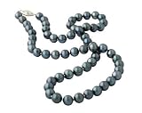 All Natural Black Freshwater Round Pearl Necklace Strand 14K White Gold
