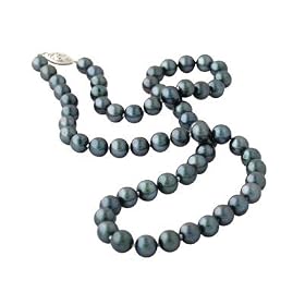 All Natural Black Freshwater Round Pearl Necklace Strand 14K White Gold by Szul