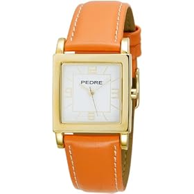 Pedre Womens 7954GX Gold-Tone with Orange Leather Strap Watch