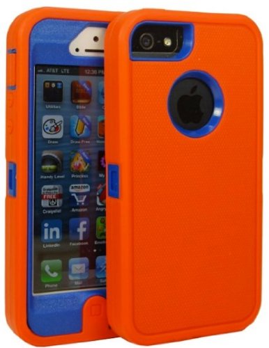 Brand New Iphone 5 5S Body Armor Defender - Comparable to Otterbox Defender (Orange on Blue)