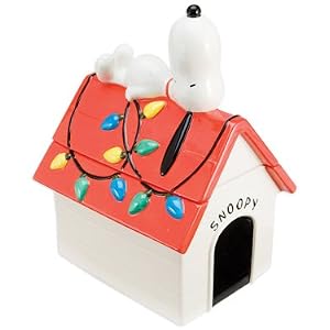 Peanuts Schulz Snoopy Christmas Dog House Ceramic Cookie Jar by