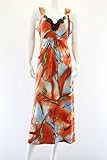 Nouvelle - Wide Strap Crochet Neck Abstract Print Maxi Dress with Tie Back - Orange - Size 12 - 26