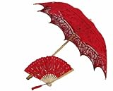 Red Handmade Lace Parasol and Fan set
