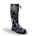 Mid Calf Chain Print Lace Top Rain Boots Navy