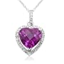 10k White Gold Heart-Shaped Amethyst with Diamonds Heart Pendant, 18"