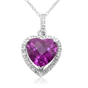 Buy 10k White Gold Heart-Shaped Amethyst w  Diamonds Heart Pendant, 18 by Amazon.com Collection