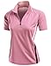Coolon 2 Tone Collar Short Sleeve Zipper Polo Tee Pink M