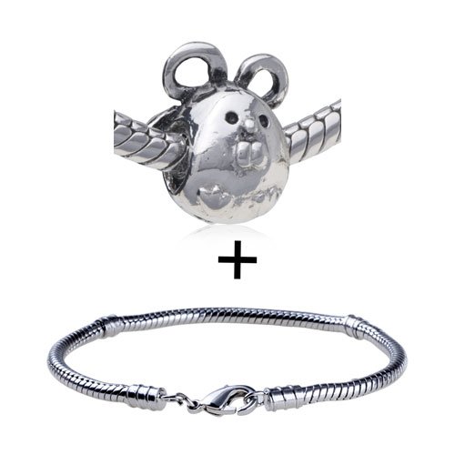 Silver Chubby Mouse European Charm Bead Animal Bracelet