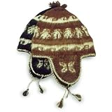 Hand Woven Wool Alpaca Ski Snow Hat with Ear Flaps Grey Black