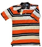 ECKO UNLTD by MARC ECKO Boys Teens Short Sleeve POLO Stripe Shirt Top (Ecko Dark Chocolate Brown Orange Blue White Stripe)