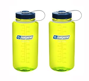 Nalgene Tritan Wide Mouth, Safety Yellow With Blue Cap 32oz, Set of 2